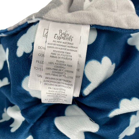 Baby Essentials Grey Teddy Bear Lovey 14" Security Blanket Blue Trees Clouds - Picture 7 of 7